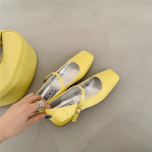 Square Toe Vintage Strap Satin Surface Mary Jane Shoes - CLICK TIK
