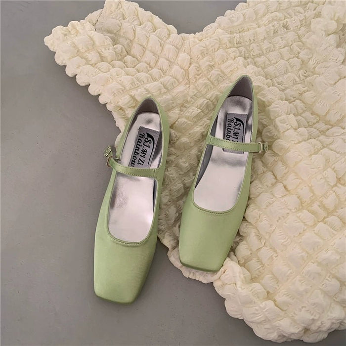 Square Toe Vintage Strap Satin Surface Mary Jane Shoes - CLICK TIK