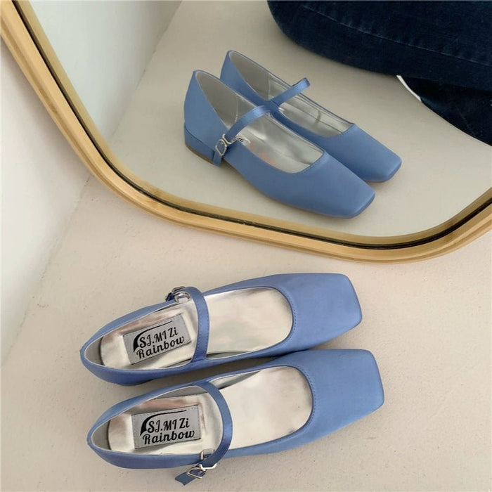 Square Toe Vintage Strap Satin Surface Mary Jane Shoes - CLICK TIK