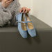 Square Toe Vintage Strap Satin Surface Mary Jane Shoes - CLICK TIK