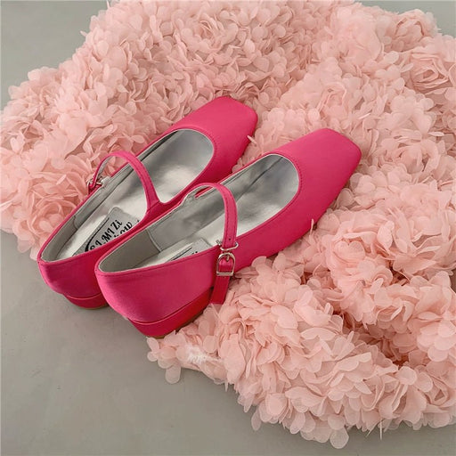 Square Toe Vintage Strap Satin Surface Mary Jane Shoes - CLICK TIK