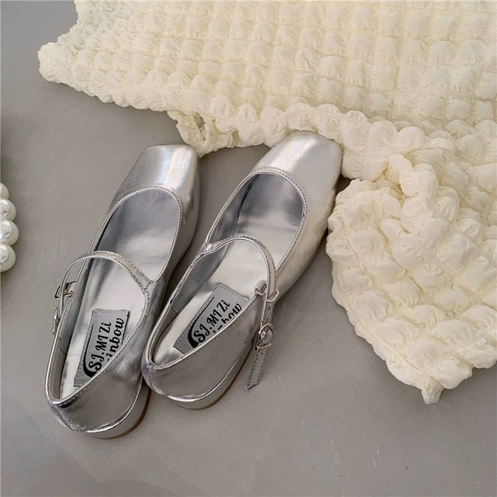 Square Toe Vintage Strap Satin Surface Mary Jane Shoes - CLICK TIK