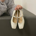 Square Toe Vintage Strap Satin Surface Mary Jane Shoes - CLICK TIK