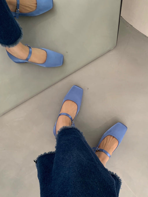 Square Toe Vintage Strap Satin Surface Mary Jane Shoes - CLICK TIK