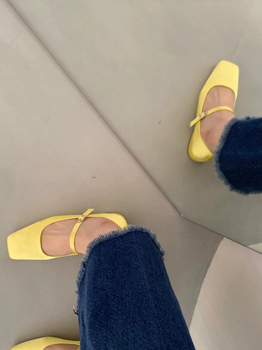 Square Toe Vintage Strap Satin Surface Mary Jane Shoes - CLICK TIK