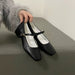 Square Toe Vintage Strap Satin Surface Mary Jane Shoes - CLICK TIK
