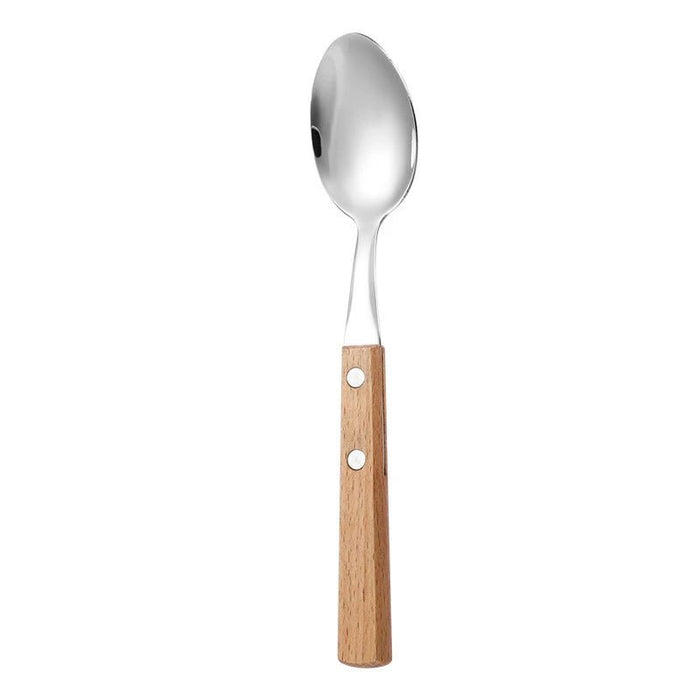 Stainless Steel Tableware Reusable Portable Set Mirror Silverware Wood Handle Knife Fork Spoon Home Kitchen Western Cutlery - CLICK TIK
