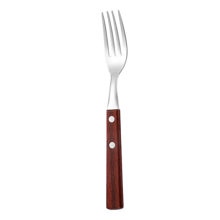 Stainless Steel Tableware Reusable Portable Set Mirror Silverware Wood Handle Knife Fork Spoon Home Kitchen Western Cutlery - CLICK TIK