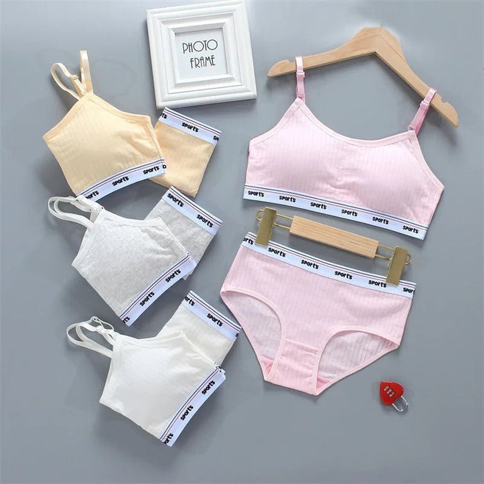 Teenagers Girls Lingerie Cotton Underwear Sets Kids Young Girls Training Bras Puberty Students Bra Vest Brassiere Panties 8 - 16Y - CLICK TIK