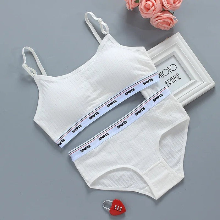 Teenagers Girls Lingerie Cotton Underwear Sets Kids Young Girls Training Bras Puberty Students Bra Vest Brassiere Panties 8 - 16Y - CLICK TIK