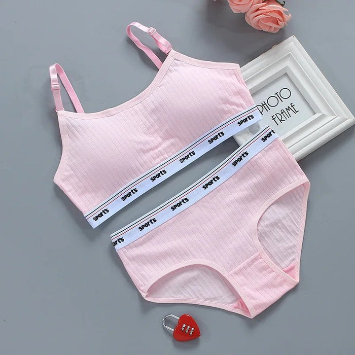 Teenagers Girls Lingerie Cotton Underwear Sets Kids Young Girls Training Bras Puberty Students Bra Vest Brassiere Panties 8 - 16Y - CLICK TIK