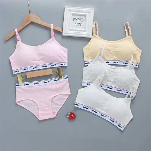 Teenagers Girls Lingerie Cotton Underwear Sets Kids Young Girls Training Bras Puberty Students Bra Vest Brassiere Panties 8 - 16Y - CLICK TIK