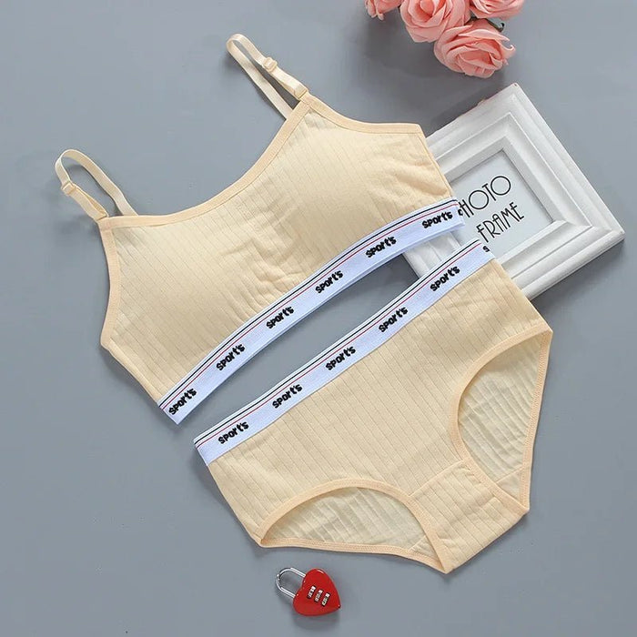 Teenagers Girls Lingerie Cotton Underwear Sets Kids Young Girls Training Bras Puberty Students Bra Vest Brassiere Panties 8 - 16Y - CLICK TIK