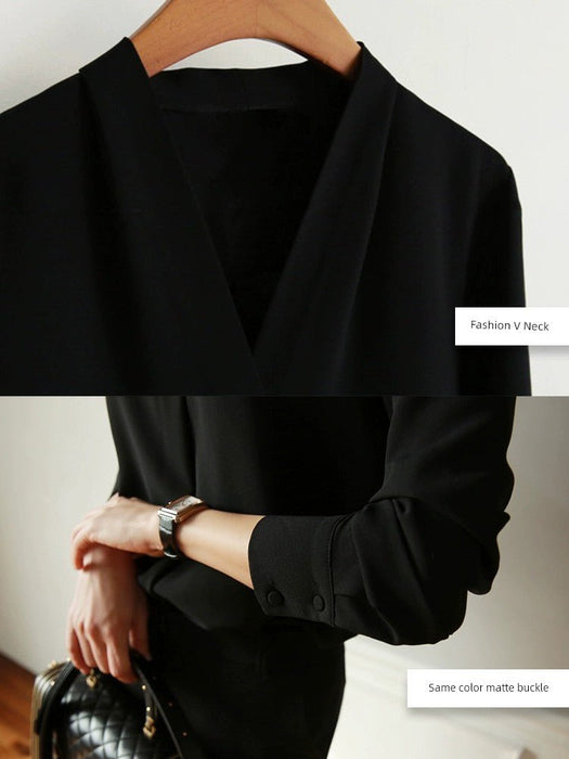 V Neck Gas Field Black Formal Wear All - Match Anti - Wrinkle Satin - CLICK TIK