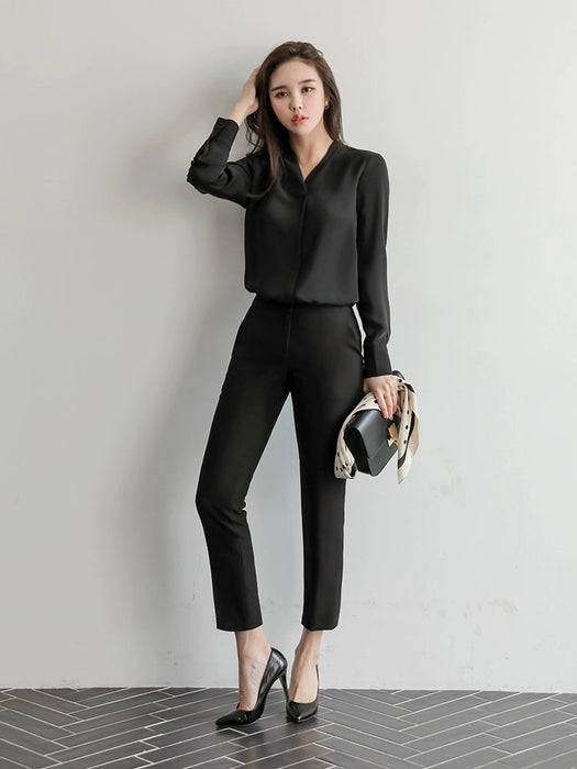 V Neck Gas Field Black Formal Wear All - Match Anti - Wrinkle Satin - CLICK TIK