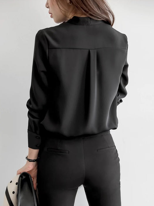 V Neck Gas Field Black Formal Wear All - Match Anti - Wrinkle Satin - CLICK TIK