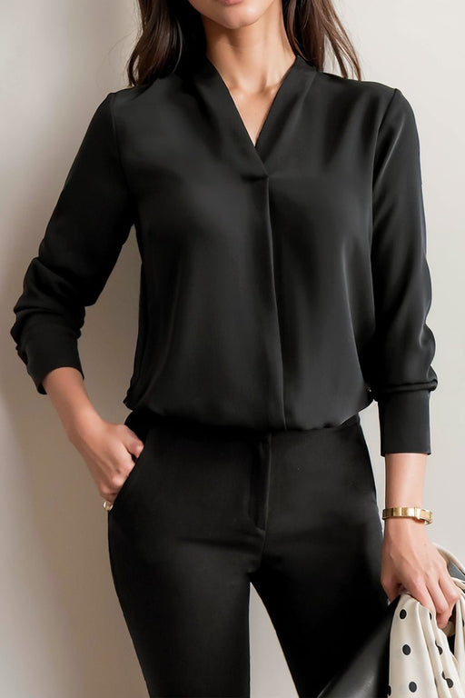 V Neck Gas Field Black Formal Wear All - Match Anti - Wrinkle Satin - CLICK TIK