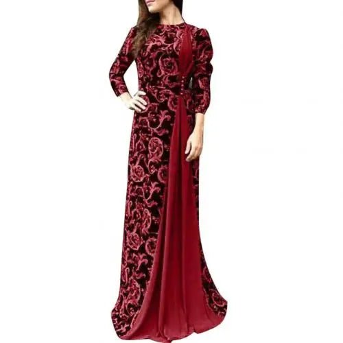 Vintage Summer Autumn Dress Women Muslim Party Flower Dresses Floral Printing 3/4 Sleeve Robe Long Maxi Dress Gown Islam - CLICK TIK