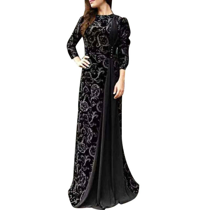 Vintage Summer Autumn Dress Women Muslim Party Flower Dresses Floral Printing 3/4 Sleeve Robe Long Maxi Dress Gown Islam - CLICK TIK