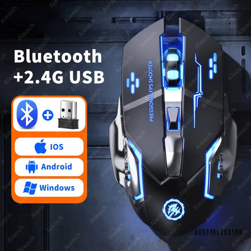 Wireless Bluetooth Gaming Mouse 2.4g USB Rechargeable Ergonomic Mechanical Backlight Design for Laptop PC Computer Gamer - CLICK TIK