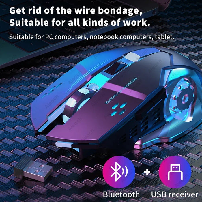 Wireless Bluetooth Gaming Mouse 2.4g USB Rechargeable Ergonomic Mechanical Backlight Design for Laptop PC Computer Gamer - CLICK TIK