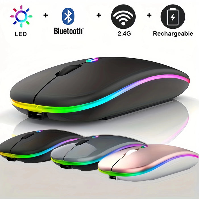 Wireless Mouse Bluetooth and 2.4GHz Dual Modes Rechargeable RGB Ergonomic Silent Click for PC iPad Laptop Cell Phone TV - CLICK TIK