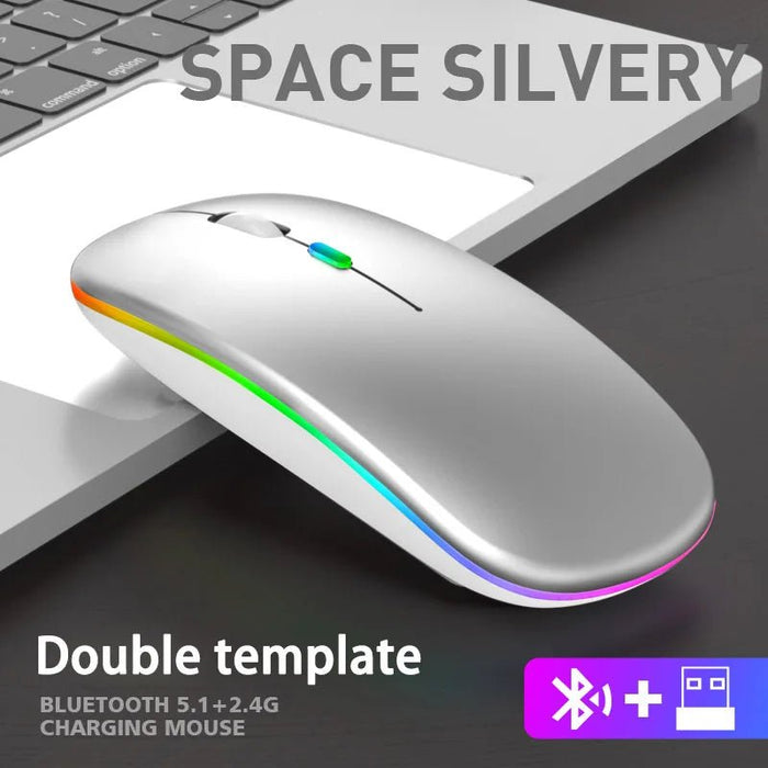 Wireless Mouse Bluetooth and 2.4GHz Dual Modes Rechargeable RGB Ergonomic Silent Click for PC iPad Laptop Cell Phone TV - CLICK TIK