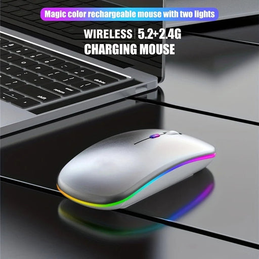 Wireless Mouse Bluetooth and 2.4GHz Dual Modes Rechargeable RGB Ergonomic Silent Click for PC iPad Laptop Cell Phone TV - CLICK TIK
