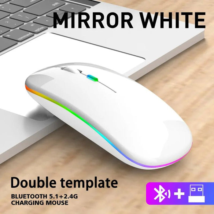 Wireless Mouse Bluetooth and 2.4GHz Dual Modes Rechargeable RGB Ergonomic Silent Click for PC iPad Laptop Cell Phone TV - CLICK TIK