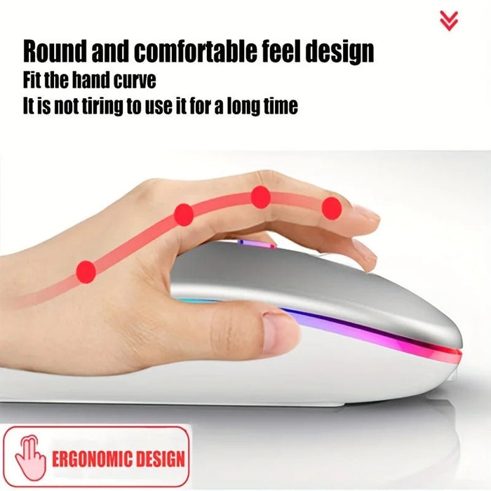 Wireless Mouse Bluetooth and 2.4GHz Dual Modes Rechargeable RGB Ergonomic Silent Click for PC iPad Laptop Cell Phone TV - CLICK TIK