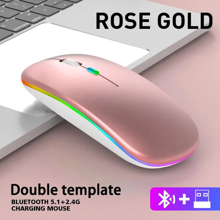 Wireless Mouse Bluetooth and 2.4GHz Dual Modes Rechargeable RGB Ergonomic Silent Click for PC iPad Laptop Cell Phone TV - CLICK TIK