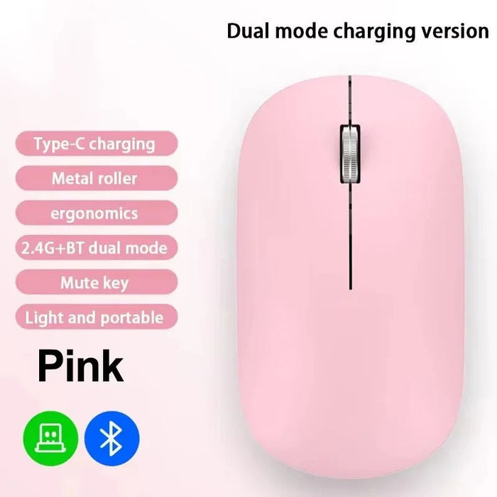 Wireless Mouse Bluetooth Silent 2.4G Dual - mode Type - C Charging Ergonomic Morandi Portable Laptop Office Gaming Mouse - CLICK TIK