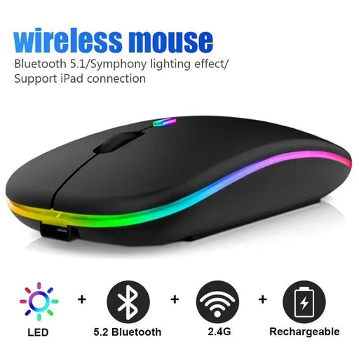 Wireless Mouse RGB Rechargeable Bluetooth Mice Wireless Computer Mause LED Backlit Ergonomic Gaming Mouse for Laptop PC 3600DPI - CLICK TIK