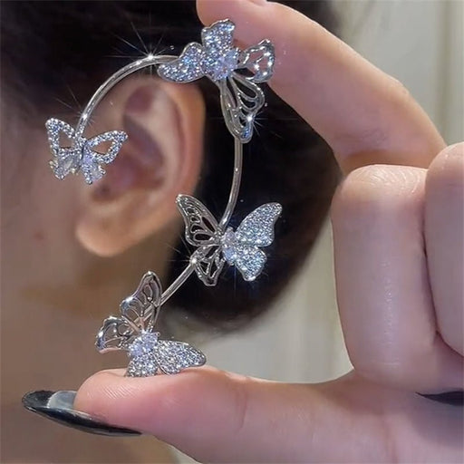 Women'S Elegant Butterfly Ear Cuffs - No - Piercing Ear Hooks, Synthetic Gemstone Accents, Everyday & Formal Jewelry for Parties, Weddings, Everyday Outfits - Non - Piercing Ear Clips for Sensitive Light Beige, Party Accessories, - CLICK TIK