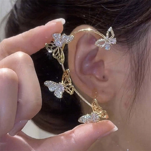 Women'S Elegant Butterfly Ear Cuffs - No - Piercing Ear Hooks, Synthetic Gemstone Accents, Everyday & Formal Jewelry for Parties, Weddings, Everyday Outfits - Non - Piercing Ear Clips for Sensitive Light Beige, Party Accessories, - CLICK TIK