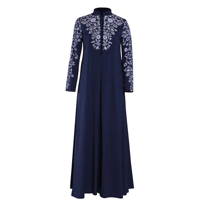 Women's Muslim Long Dresses Oversized Loose Floral Printed Casual Long Sleeved Ramadan Outfit Islamic Dubai Modest Abaya - CLICK TIK