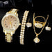 Women's Silvery Watch Ring Necklace Earrings Bracelet Set Rhinestone Fashion Wristwatch Female Casual Ladies Quartz Watches - CLICK TIK