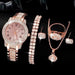 Women's Silvery Watch Ring Necklace Earrings Bracelet Set Rhinestone Fashion Wristwatch Female Casual Ladies Quartz Watches - CLICK TIK