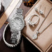 Women's Silvery Watch Ring Necklace Earrings Bracelet Set Rhinestone Fashion Wristwatch Female Casual Ladies Quartz Watches - CLICK TIK