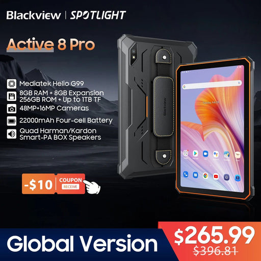 [World Premeire] Blackview Active 8 Pro Rugged Tablets Android 13 10.36" 2.4K Display Helio G99 16GB 256GB Tablet PC 22000mAh - CLICK TIK