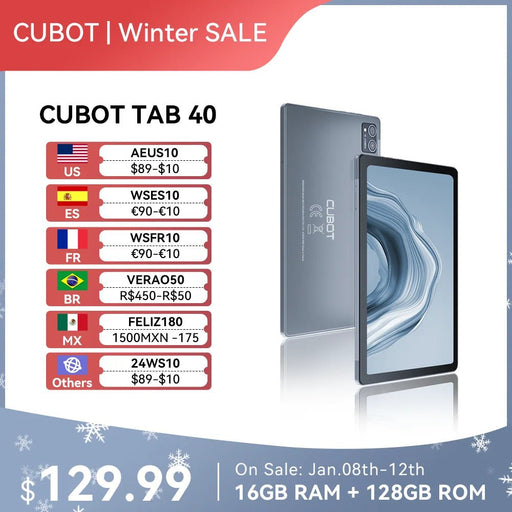 [World Premiere] Cubot TAB 40, 4G Tablet Android, 16GB RAM(8GB+8GB), 128GB ROM, 10.4" FHD+ Screen, Octa - Core, 7500mAh, OTG, WIFI - CLICK TIK