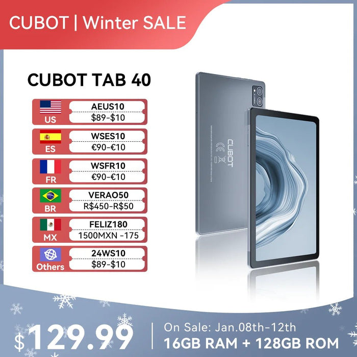 [World Premiere] Cubot TAB 40, 4G Tablet Android, 16GB RAM(8GB+8GB), 128GB ROM, 10.4" FHD+ Screen, Octa - Core, 7500mAh, OTG, WIFI - CLICK TIK