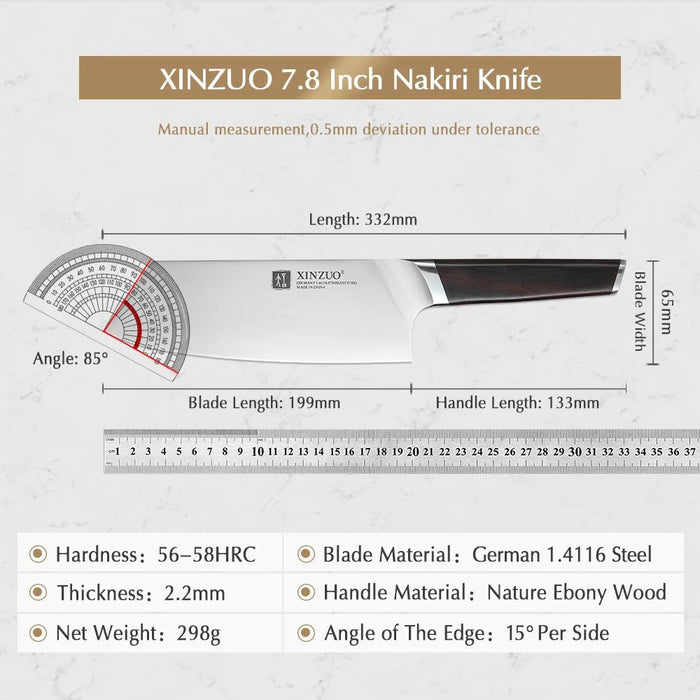 XINZUO 7.8'' Kitchen Knife Stainless Steel DIN 1.4116 Nakirir Knives High Quality New Vegetable Chopping Meat Knife Ebony Handle - CLICK TIK